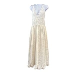 NWT Miss June Paris Lace Boho Maxi Dress Ivory Embroidered Festival Chic